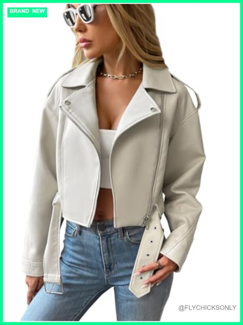 Faux Leather Cropped Motorcycle Jacket with Belt